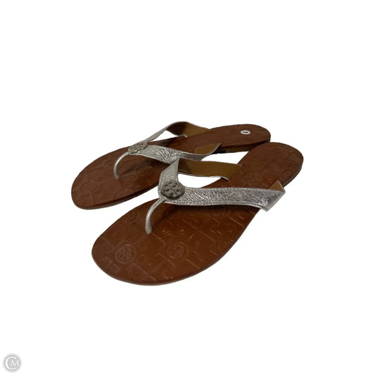 Sandals Designer By Tory Burch In Silver & Tan, Size: 9