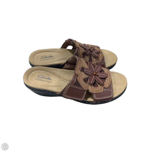 Sandals Heels Wedge By Clarks In Brown, Size: 6.5