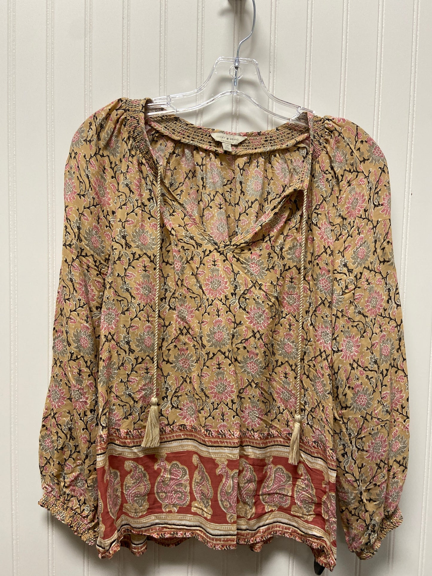 Beige Top Long Sleeve Basic Lucky Brand, Size Petite   Small