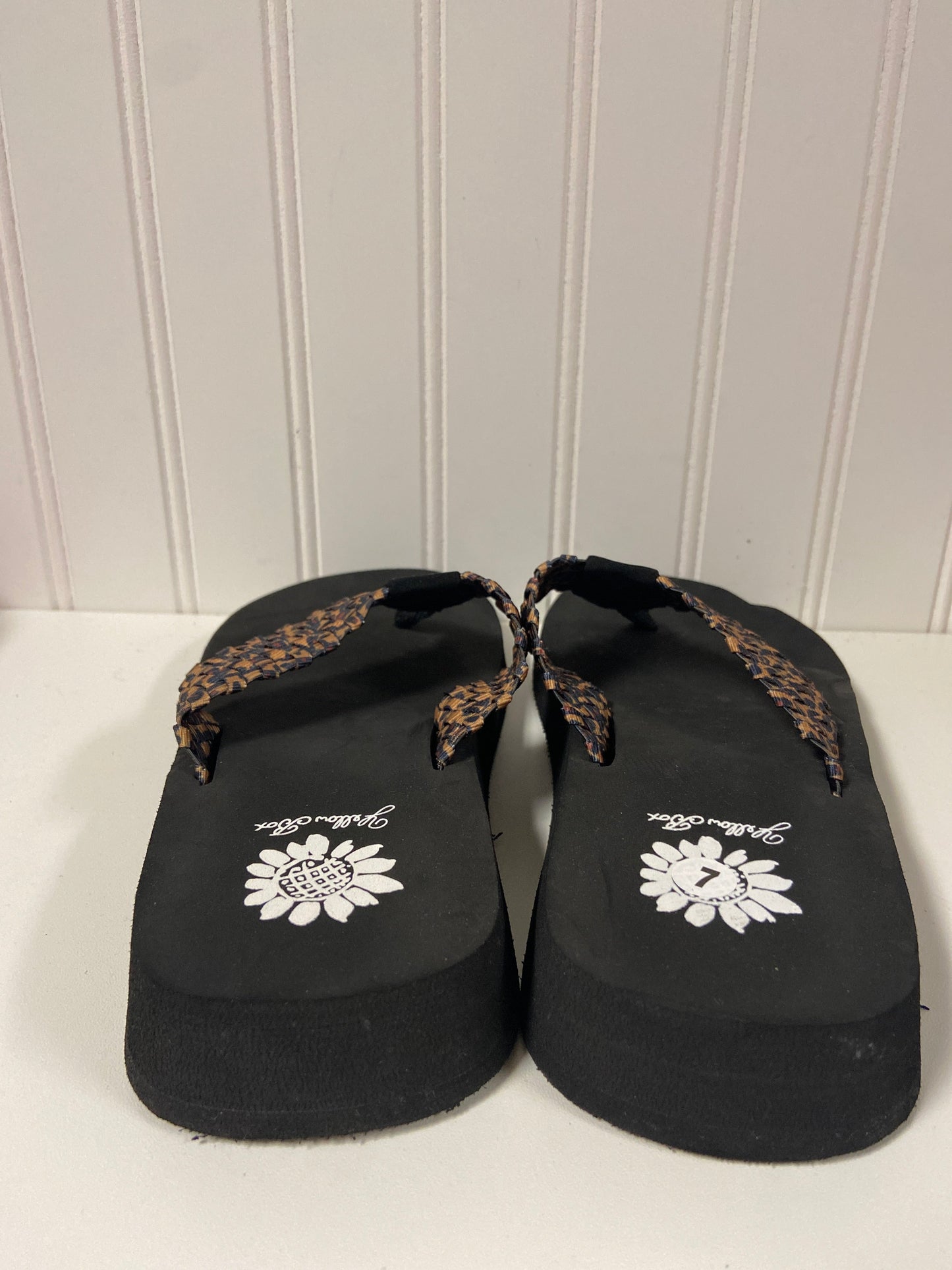 Animal Print Sandals Flip Flops Yellow Box, Size 7