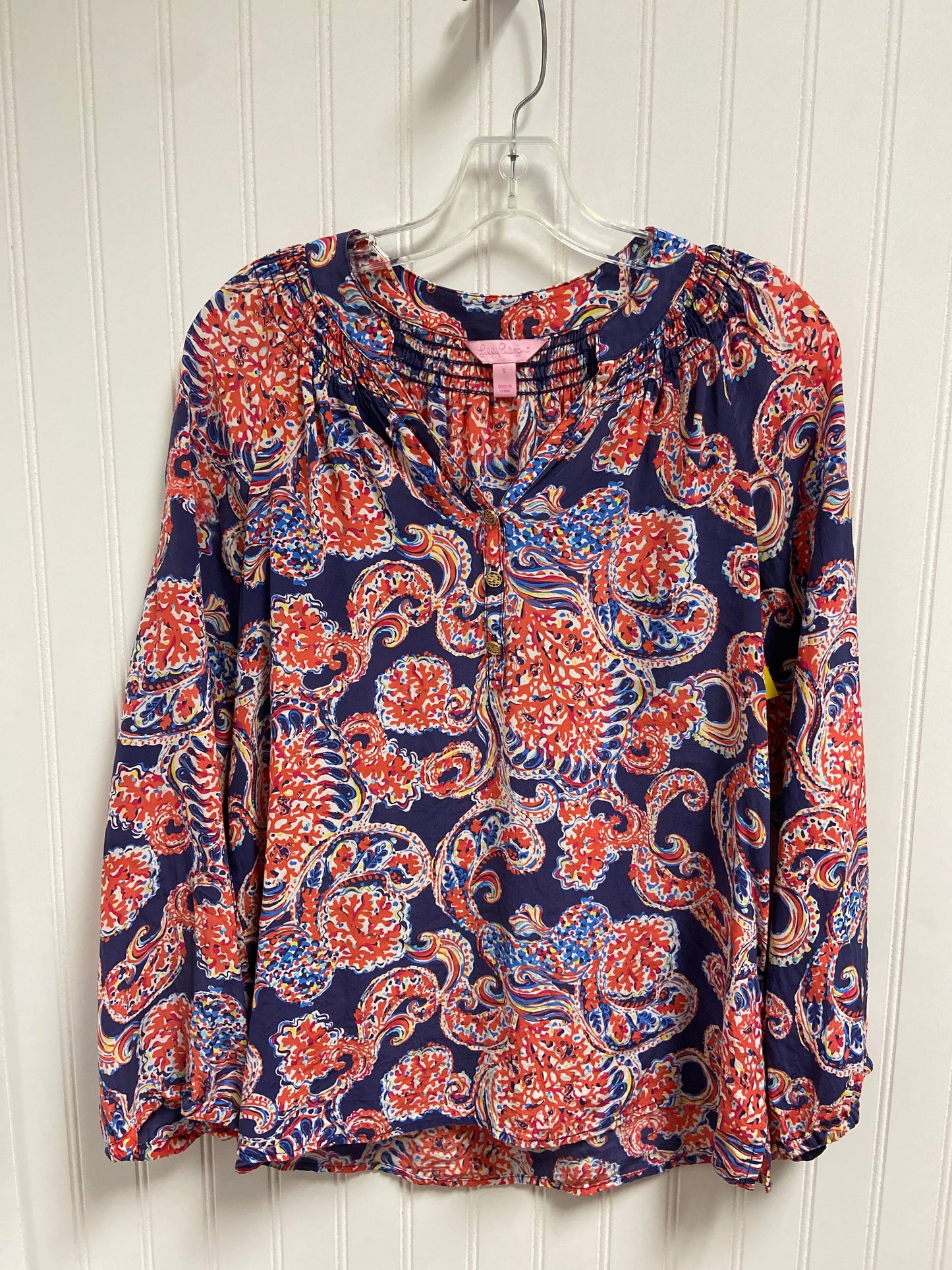 Top Long Sleeve Designer By Lilly Pulitzer In Blue & Red, Size: S