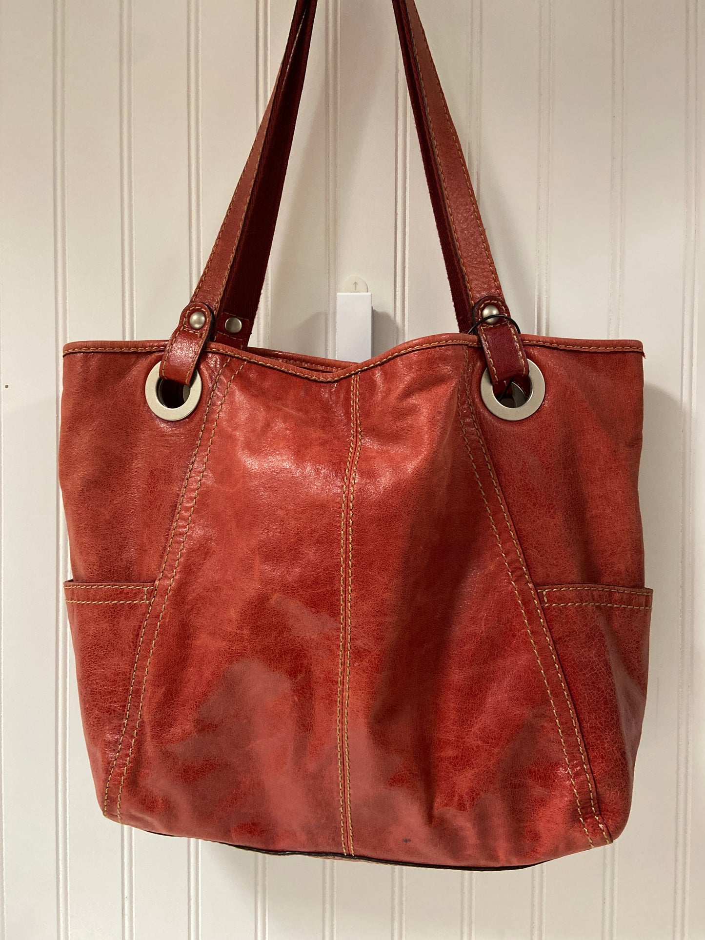 Handbag Leather By Fossil, Size: Large