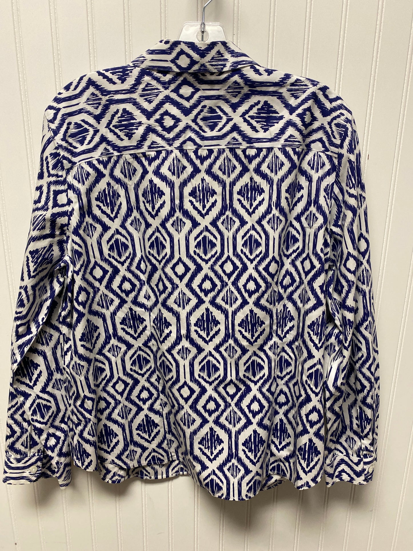 Top Long Sleeve By Chicos In Blue & White, Size: Xl