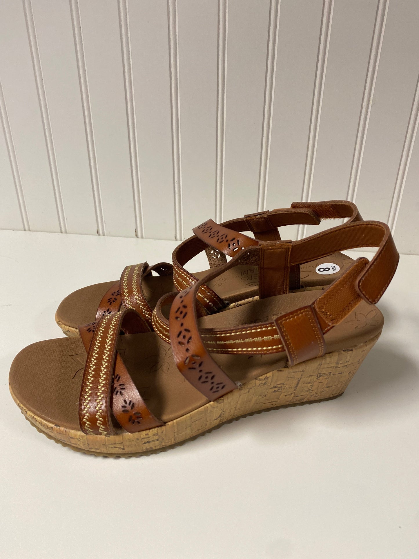 Sandals Heels Wedge By Skechers In Tan, Size: 8