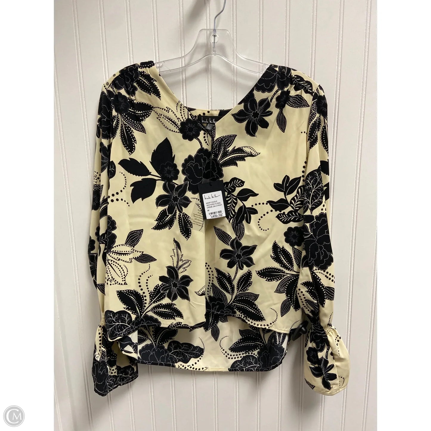 Top Long Sleeve By Nicole Miller In Black & Cream, Size: M