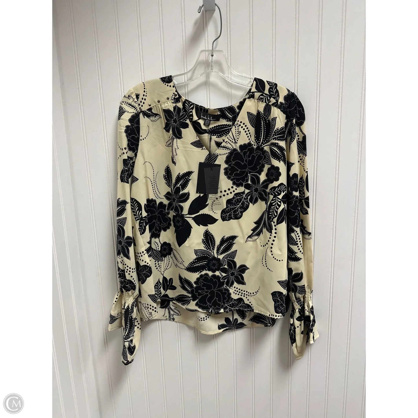 Top Long Sleeve By Nicole Miller In Black & Cream, Size: S