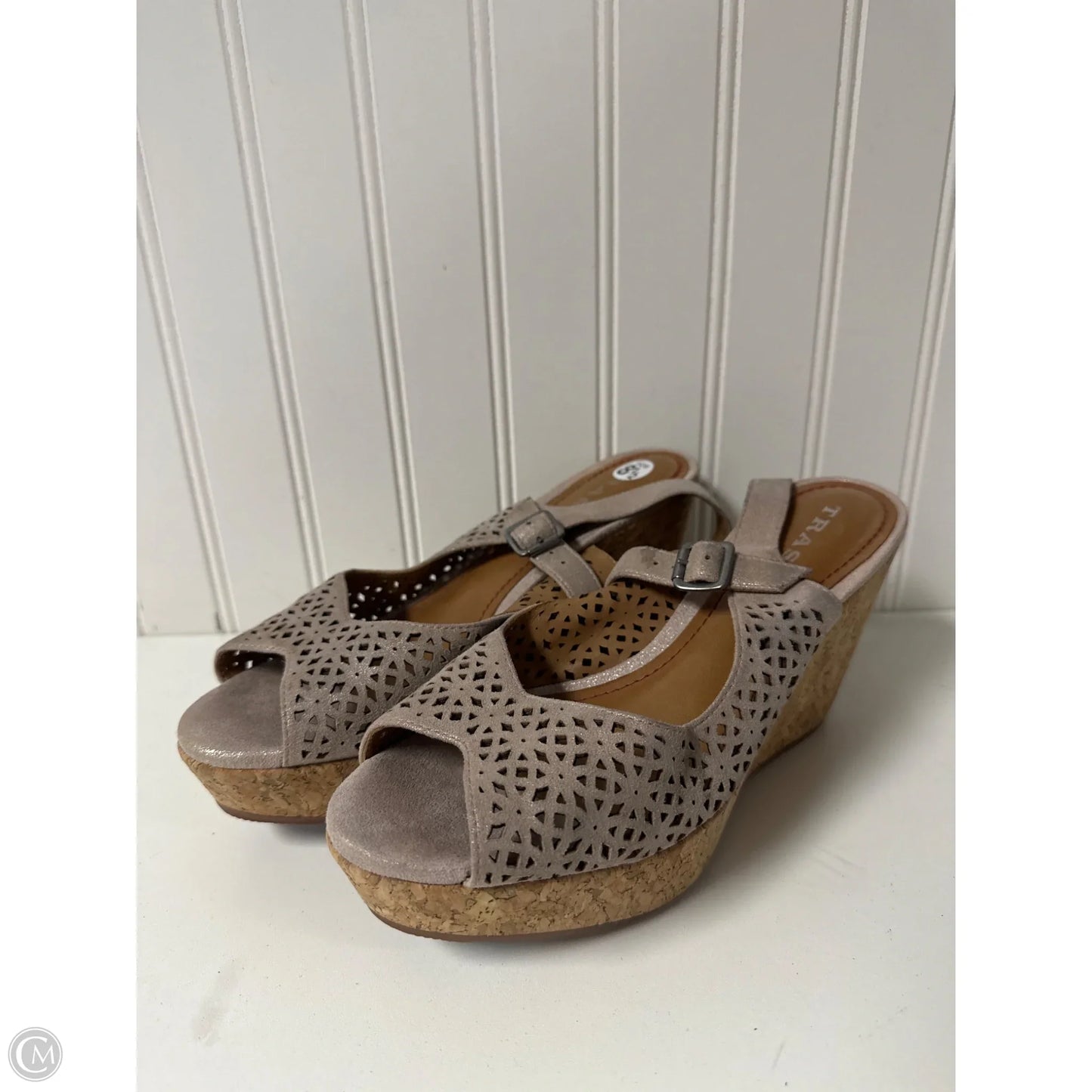 Sandals Heels Wedge By Clothes Mentor In Taupe, Size: 8.5