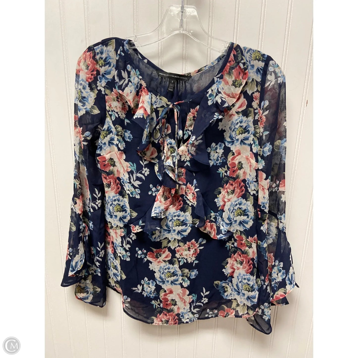 Top Long Sleeve By White House Black Market In Floral Print, Size: Xs
