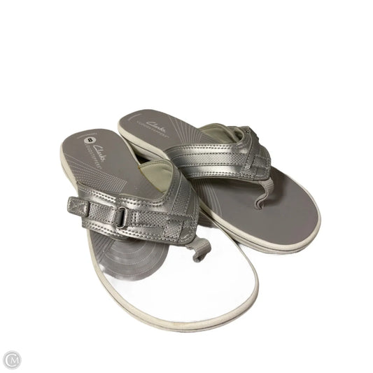 Sandals Flip Flops By Clarks In Silver, Size: 8