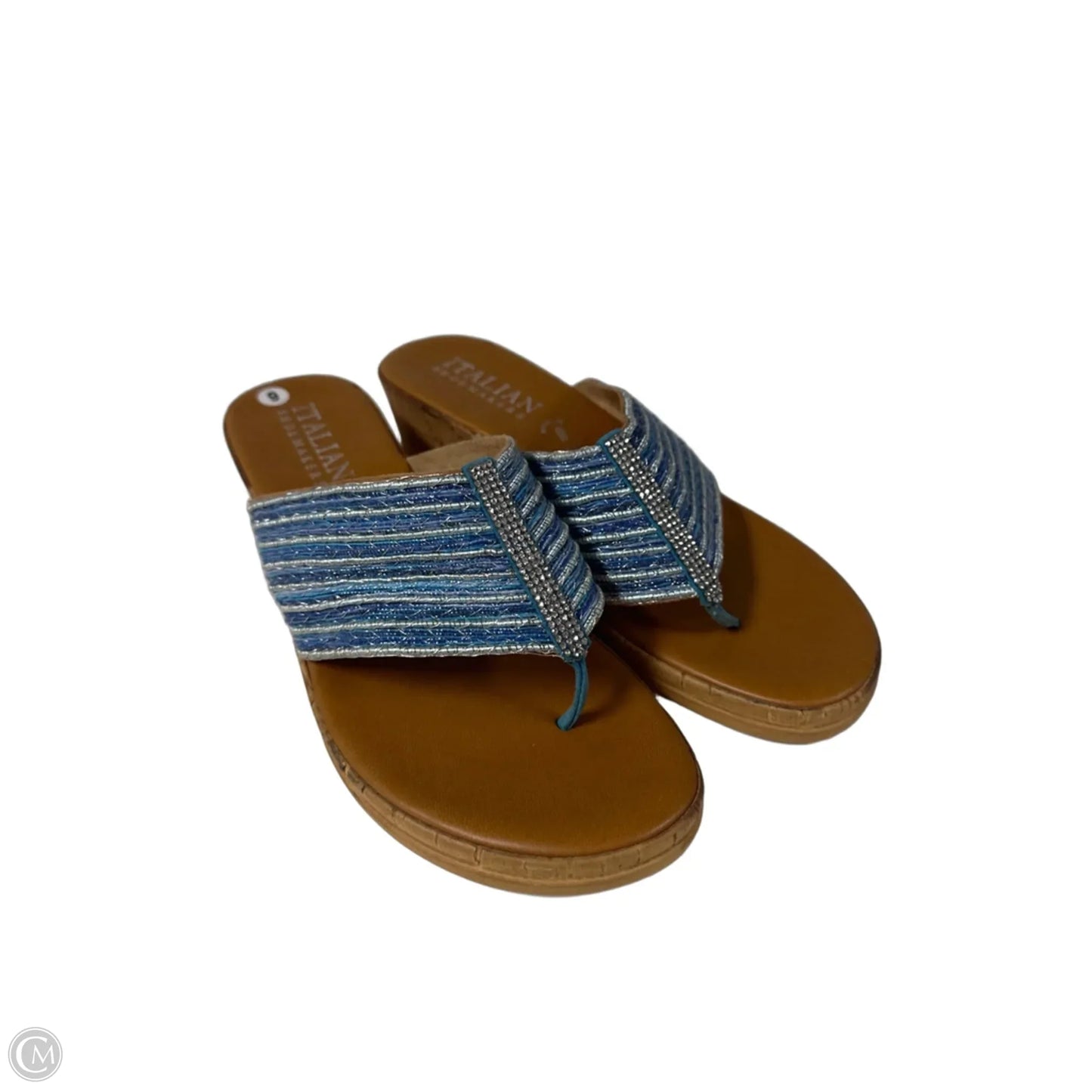 Sandals Heels Wedge By Italian Shoemakers In Blue, Size: 9