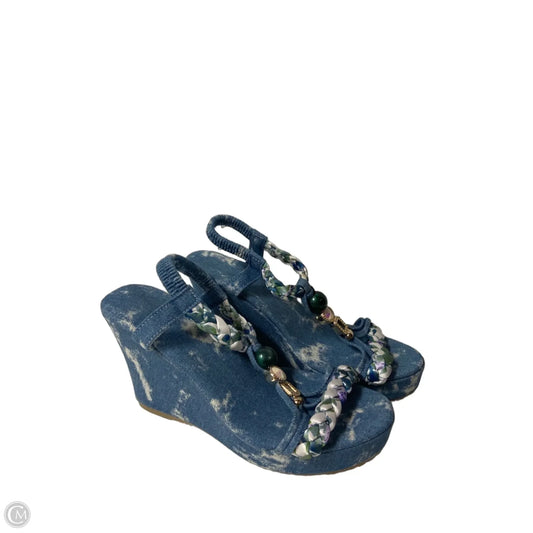 Sandals Heels Wedge By Clothes Mentor In Blue Denim, Size: 7