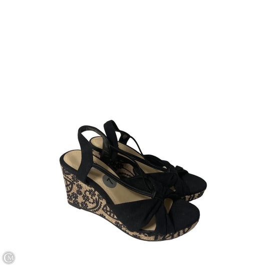 Sandals Heels Wedge By Impo In Black & Cream, Size: 7