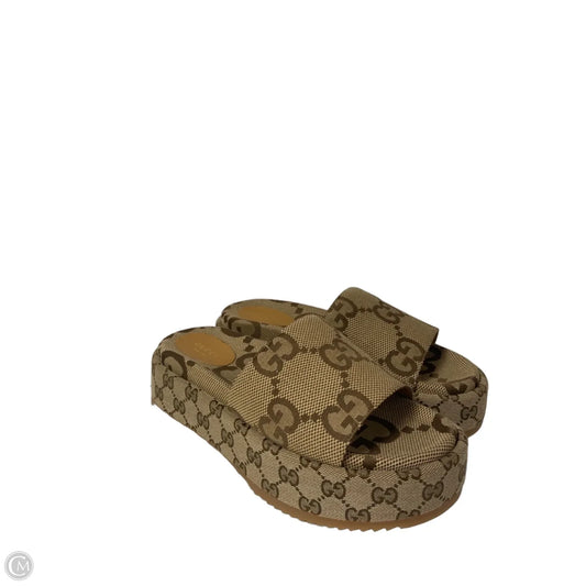 Sandals Luxury Designer By Gucci In Tan, Size: 8.5