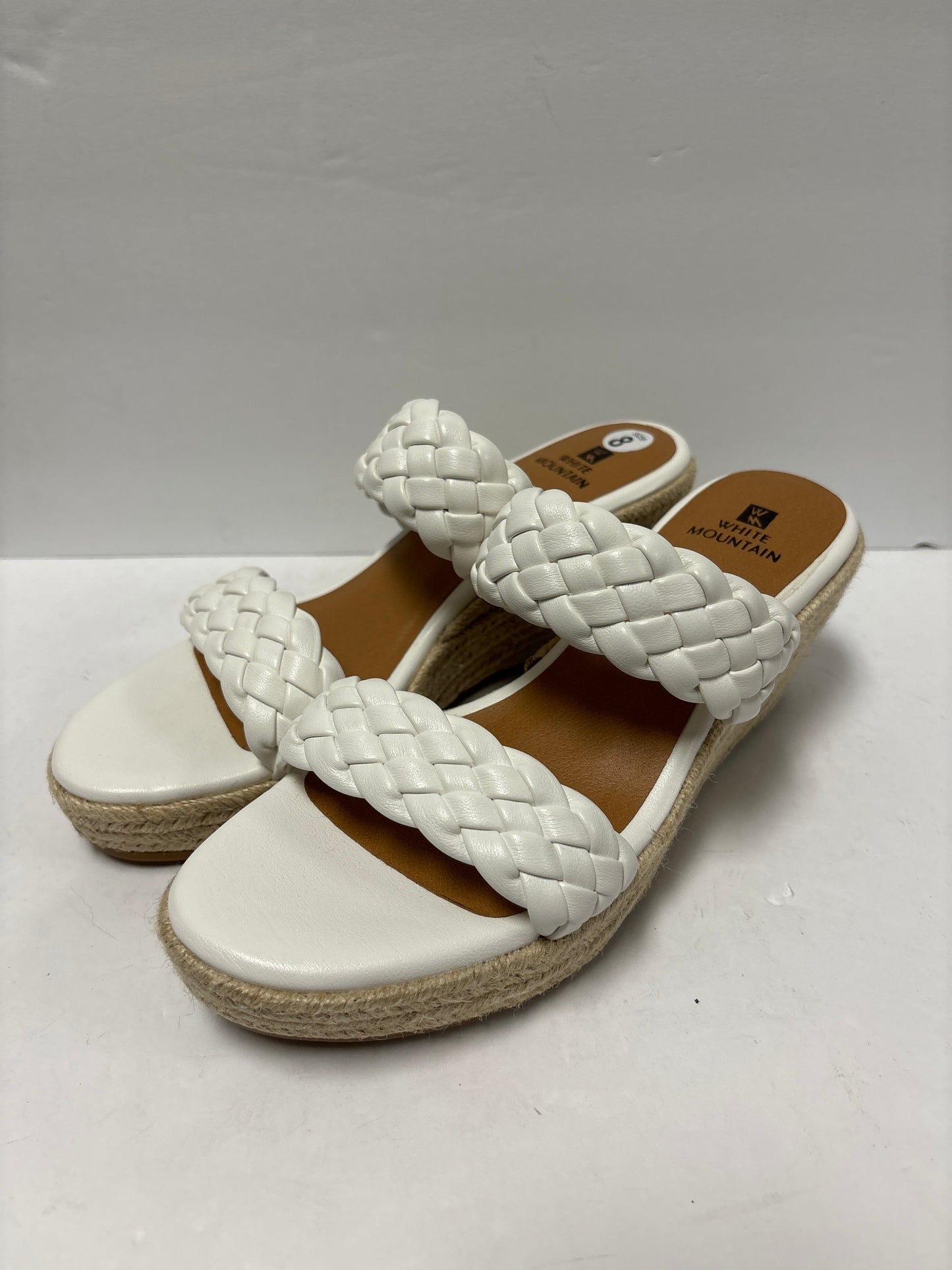 White Sandals Heels Wedge White Mountain, Size 8