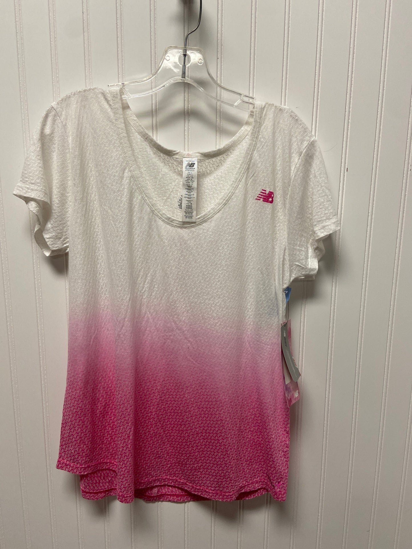 Athletic Top Short Sleeve By New Balance In Pink & White, Size: L