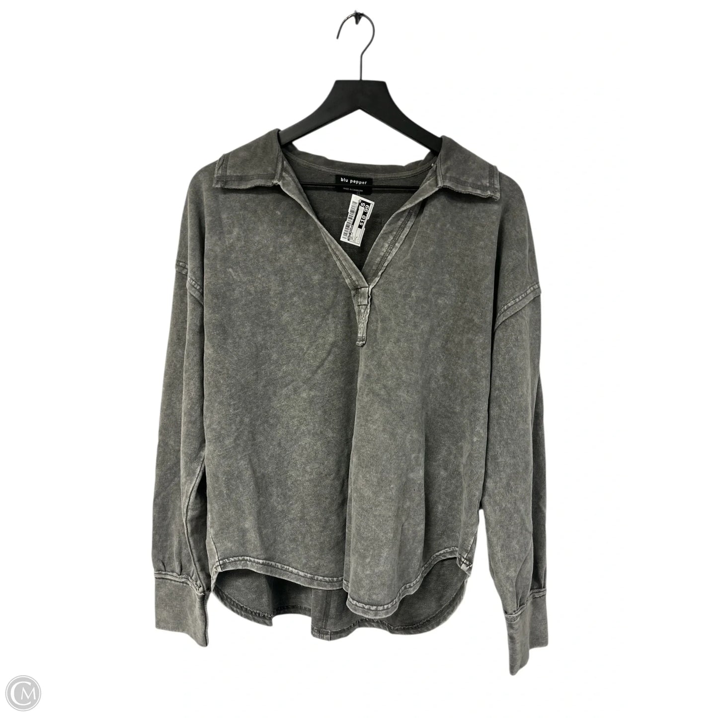 Top Long Sleeve By Blu Pepper In Grey, Size: L