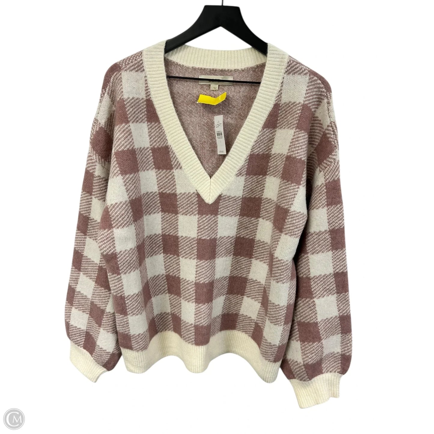 Sweater By Loft In Pink & White, Size: L