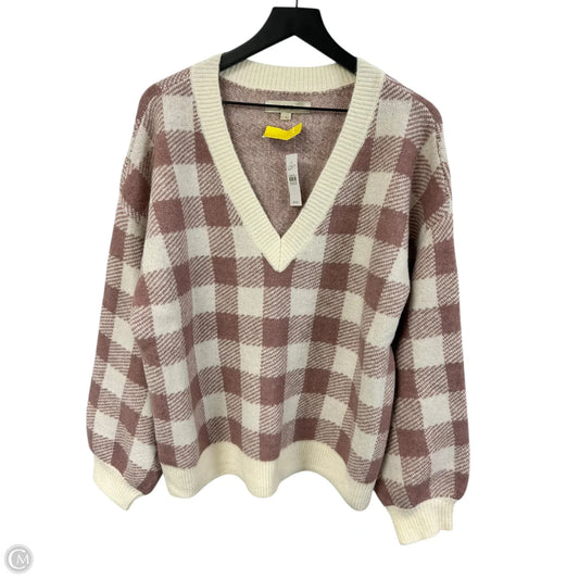 Sweater By Loft In Pink & White, Size: L