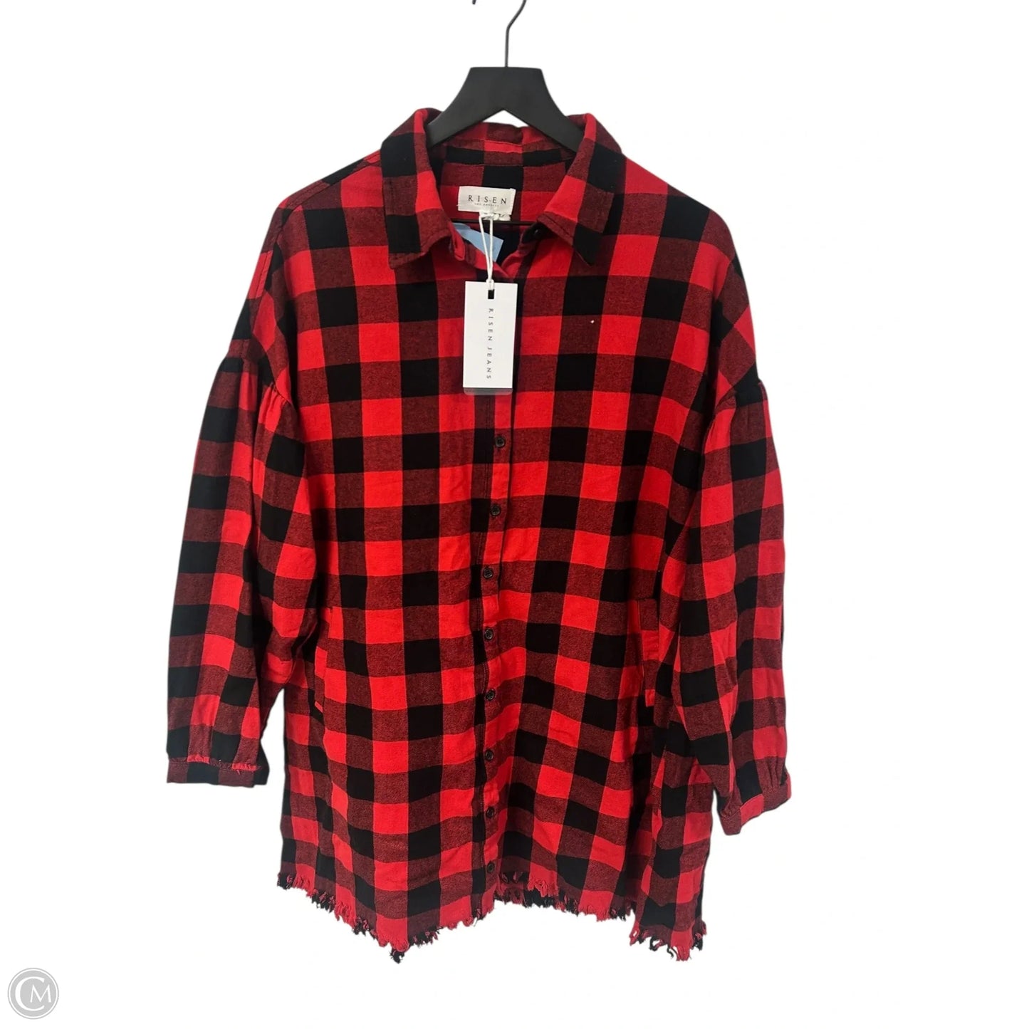 Jacket Shirt By Risen In Black & Red, Size: M