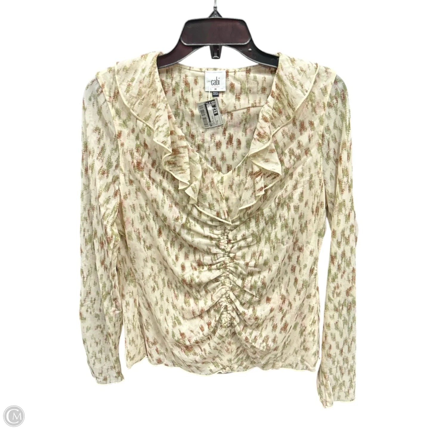 Top Long Sleeve By Cabi In Cream & Green, Size: M