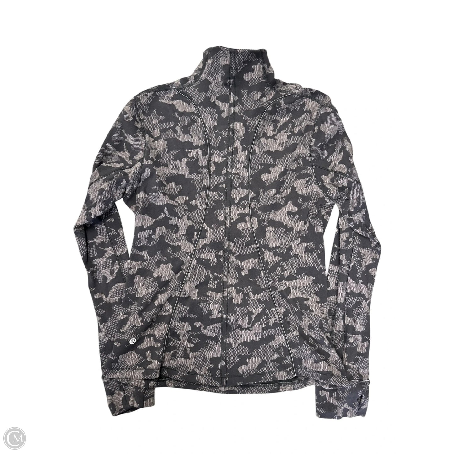 Athletic Top Long Sleeve Collar By Lululemon In Black & Grey, Size: 12