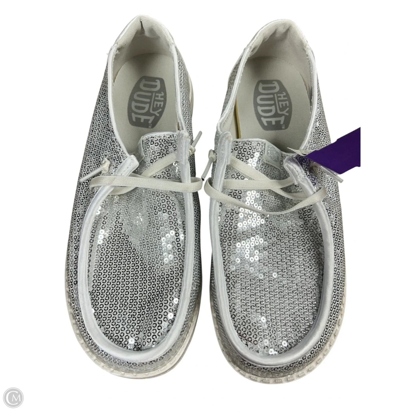 Shoes Flats By Hey Dude In Silver, Size: 7