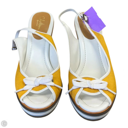 Sandals Heels Wedge By Cole-haan In White & Yellow, Size: 9