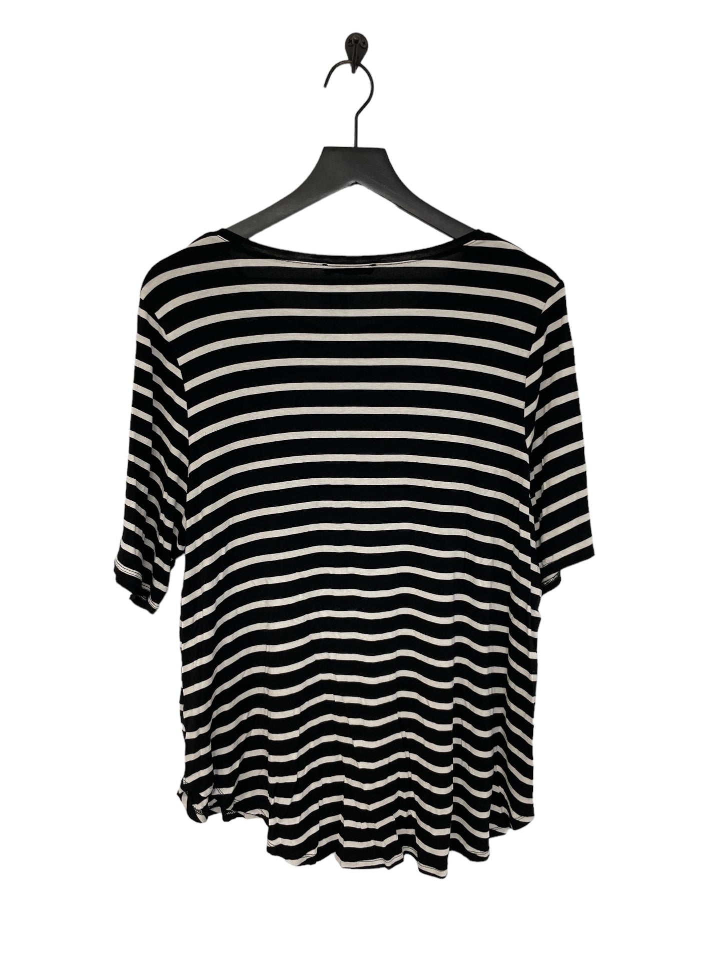 Black & White Top Short Sleeve Basic Cable And Gauge, Size 1x