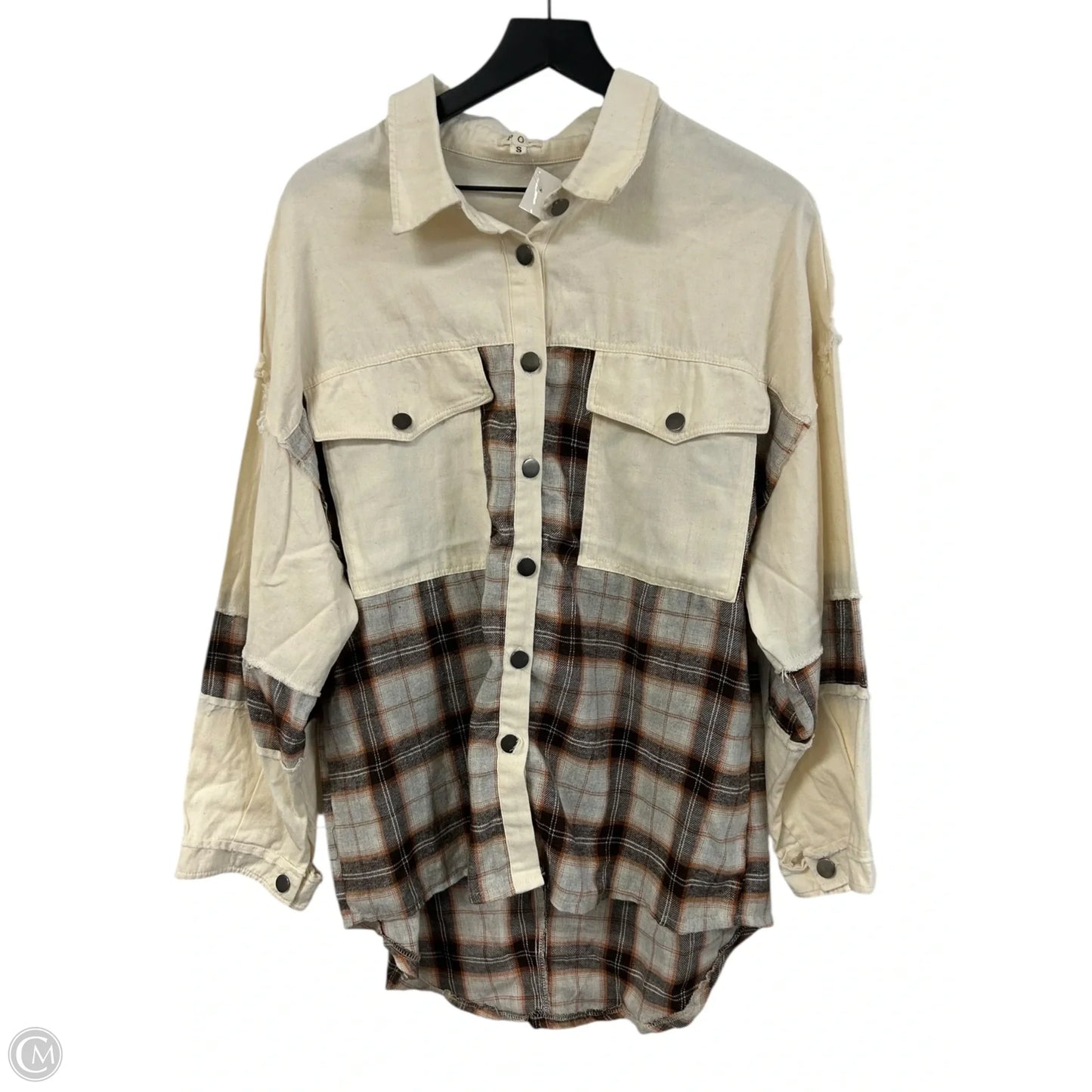 Blouse Long Sleeve By Pol In Brown & Cream, Size: S