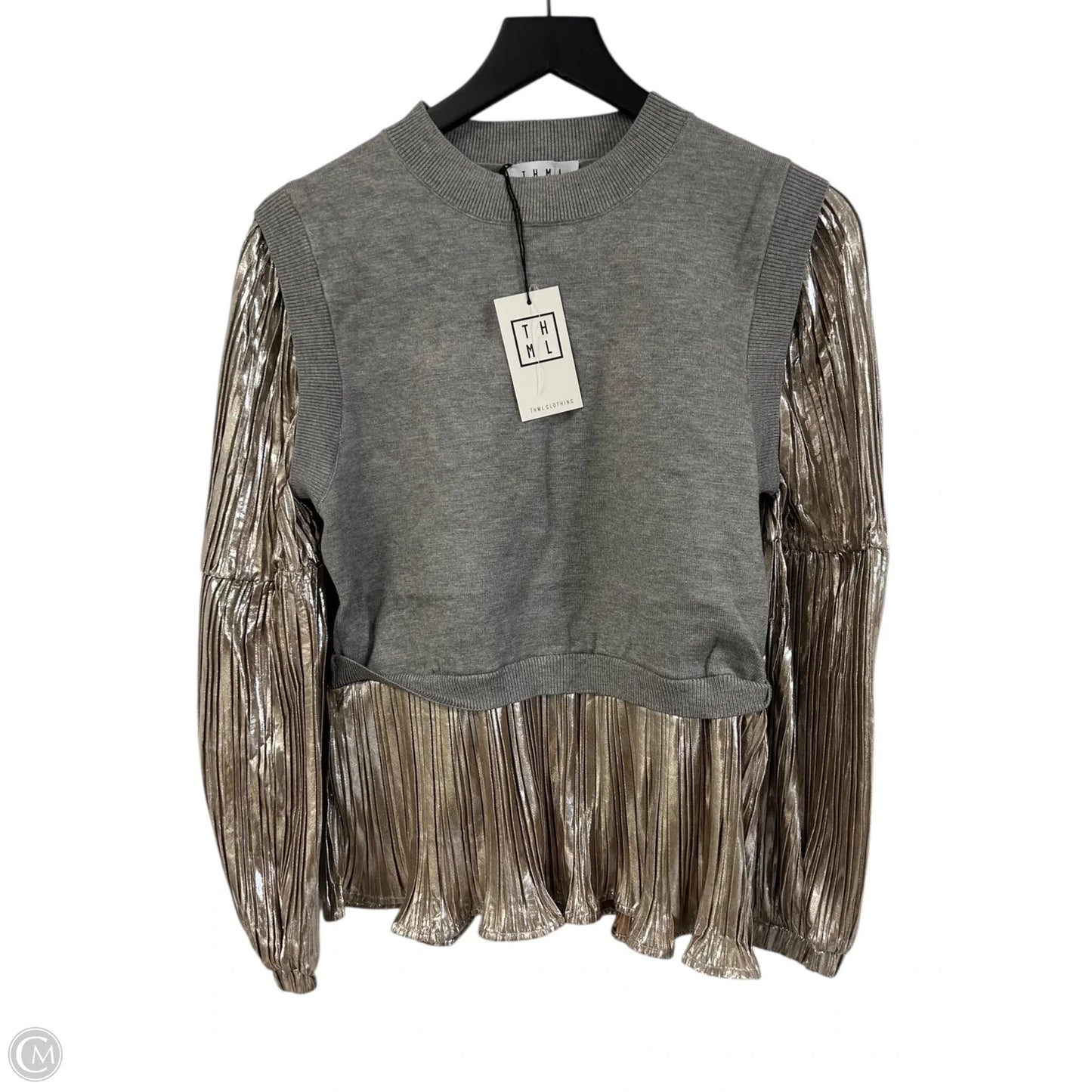 Top Long Sleeve By Thml In Gold & Grey, Size: M