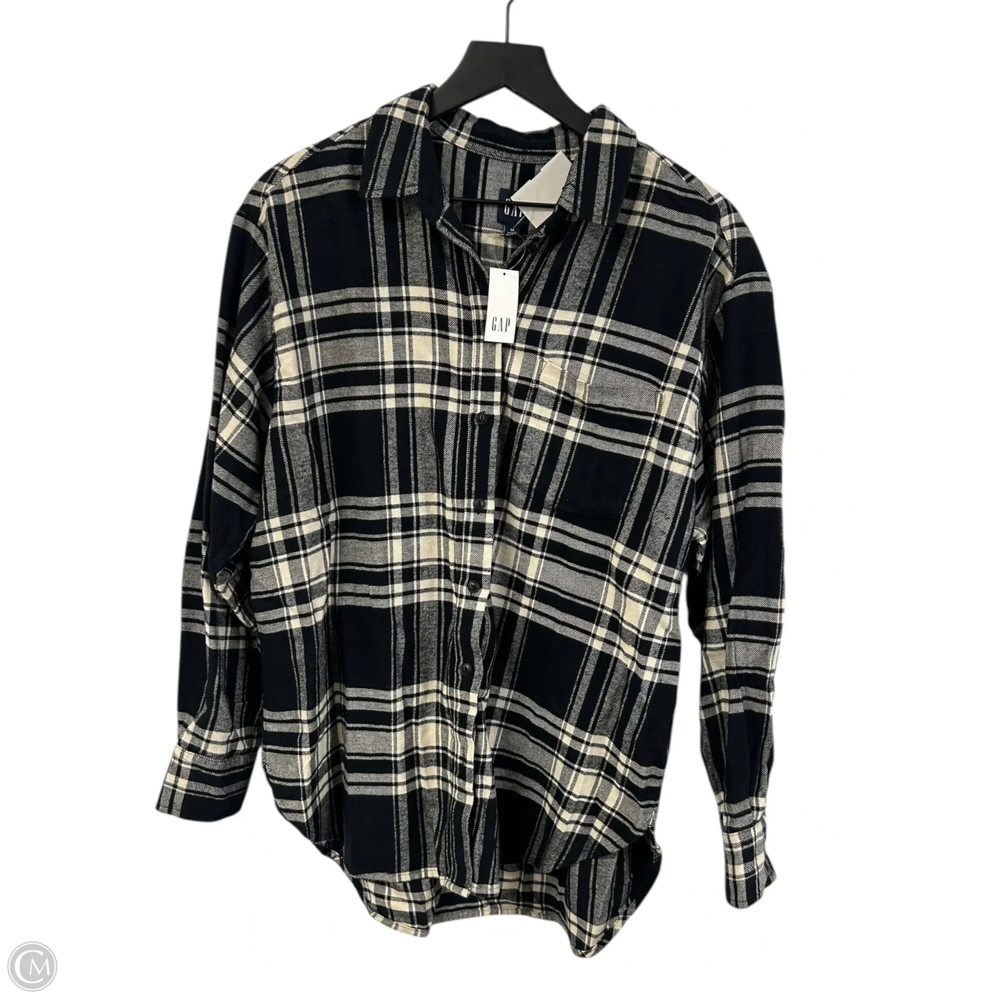 Blouse Long Sleeve By Gap In Black & Cream, Size: M