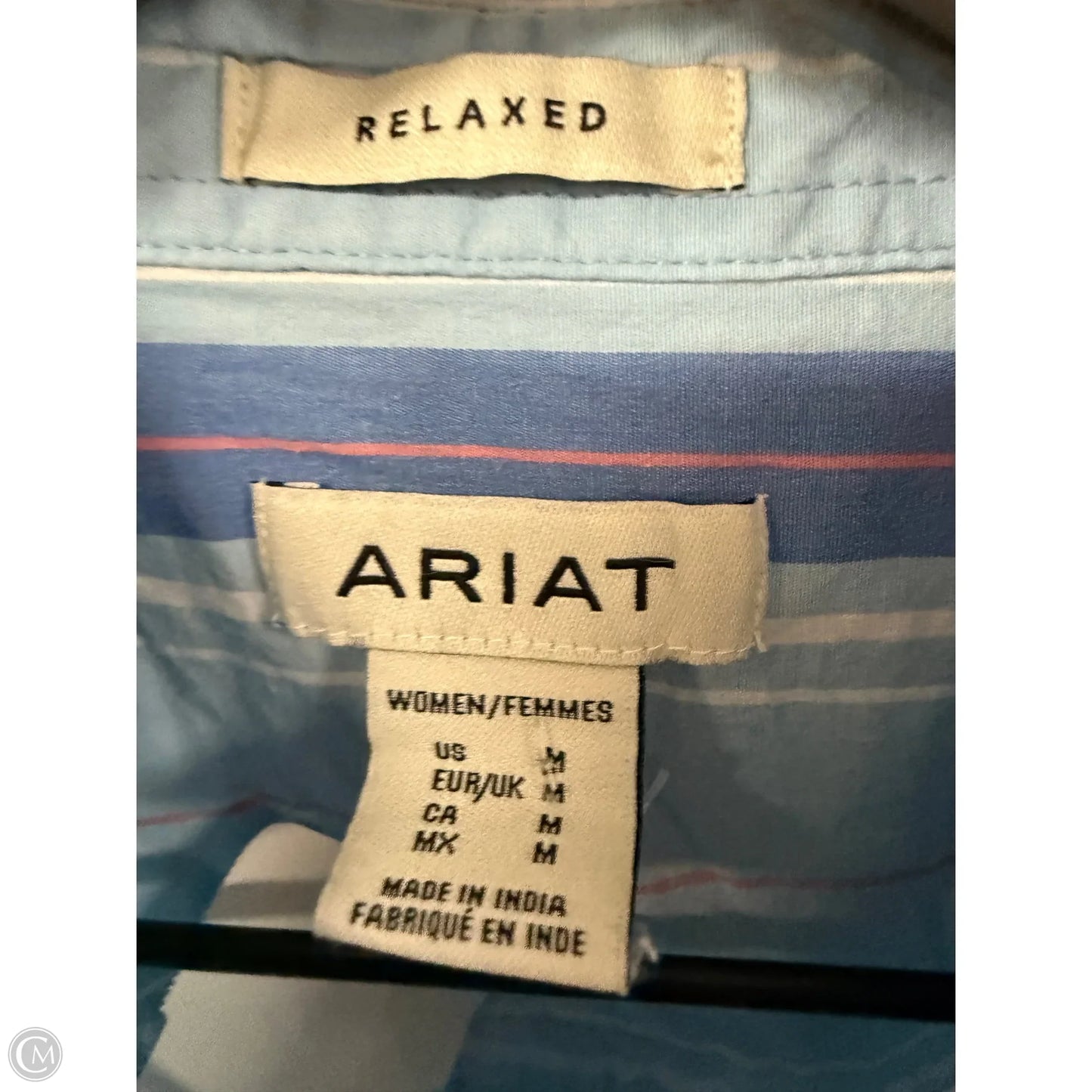 Blouse Long Sleeve By Ariat In Blue & Orange, Size: M