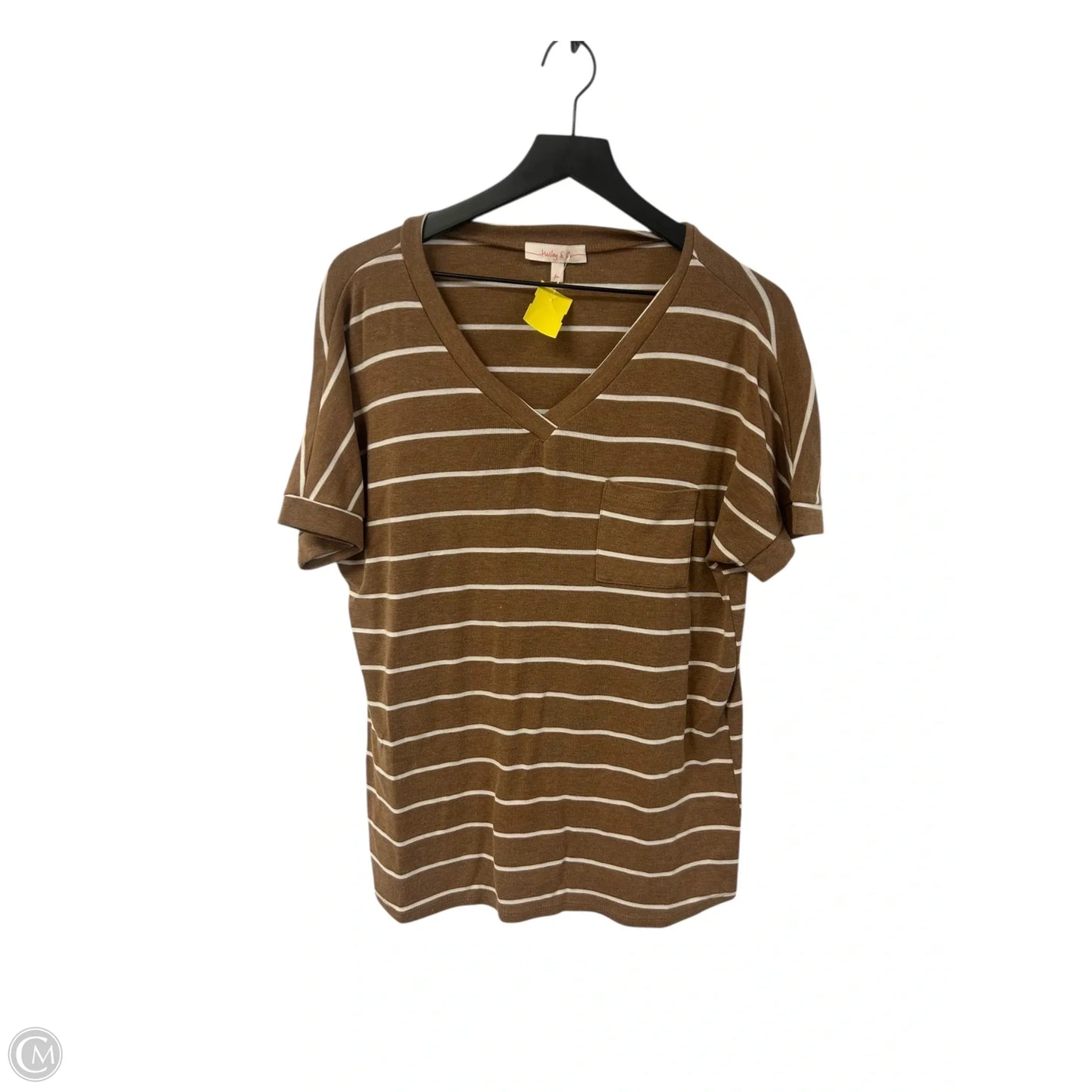 Top Short Sleeve By Hailey & Co In Brown & White, Size: M