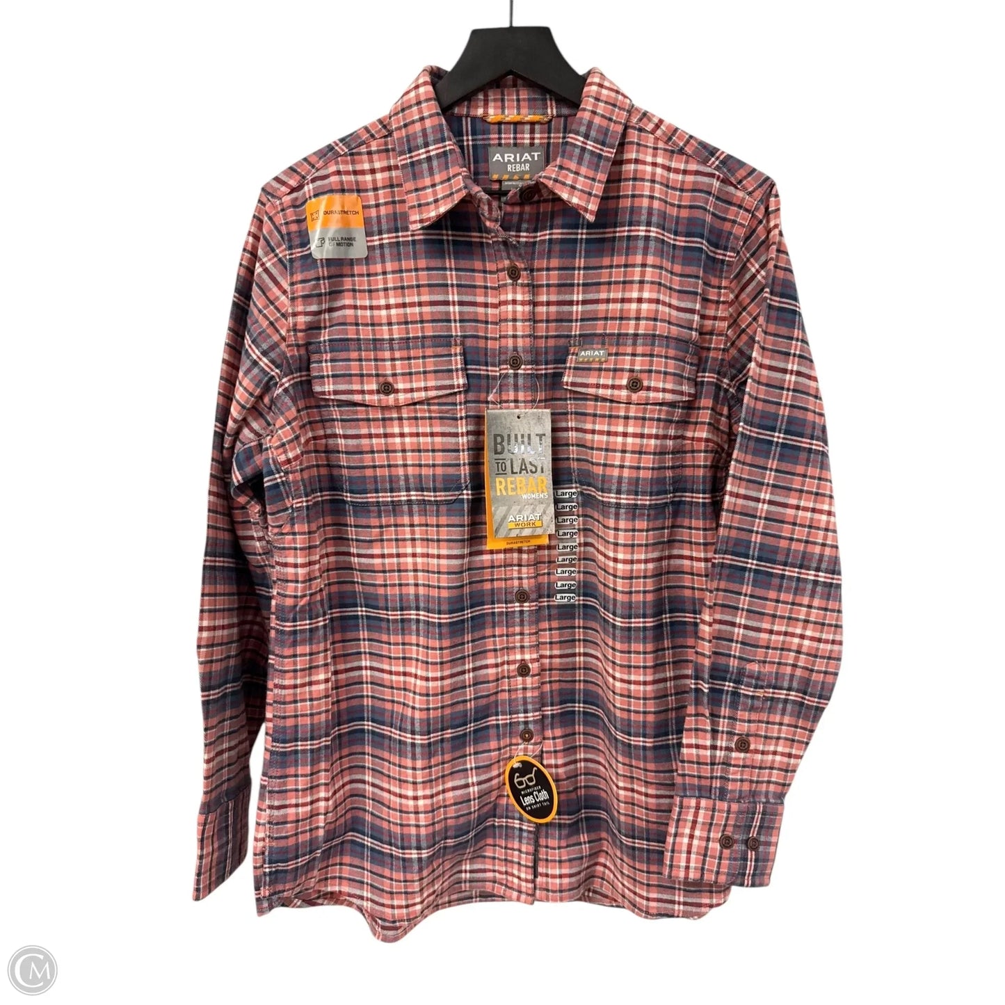 Blouse Long Sleeve By Ariat In Blue & Pink, Size: L