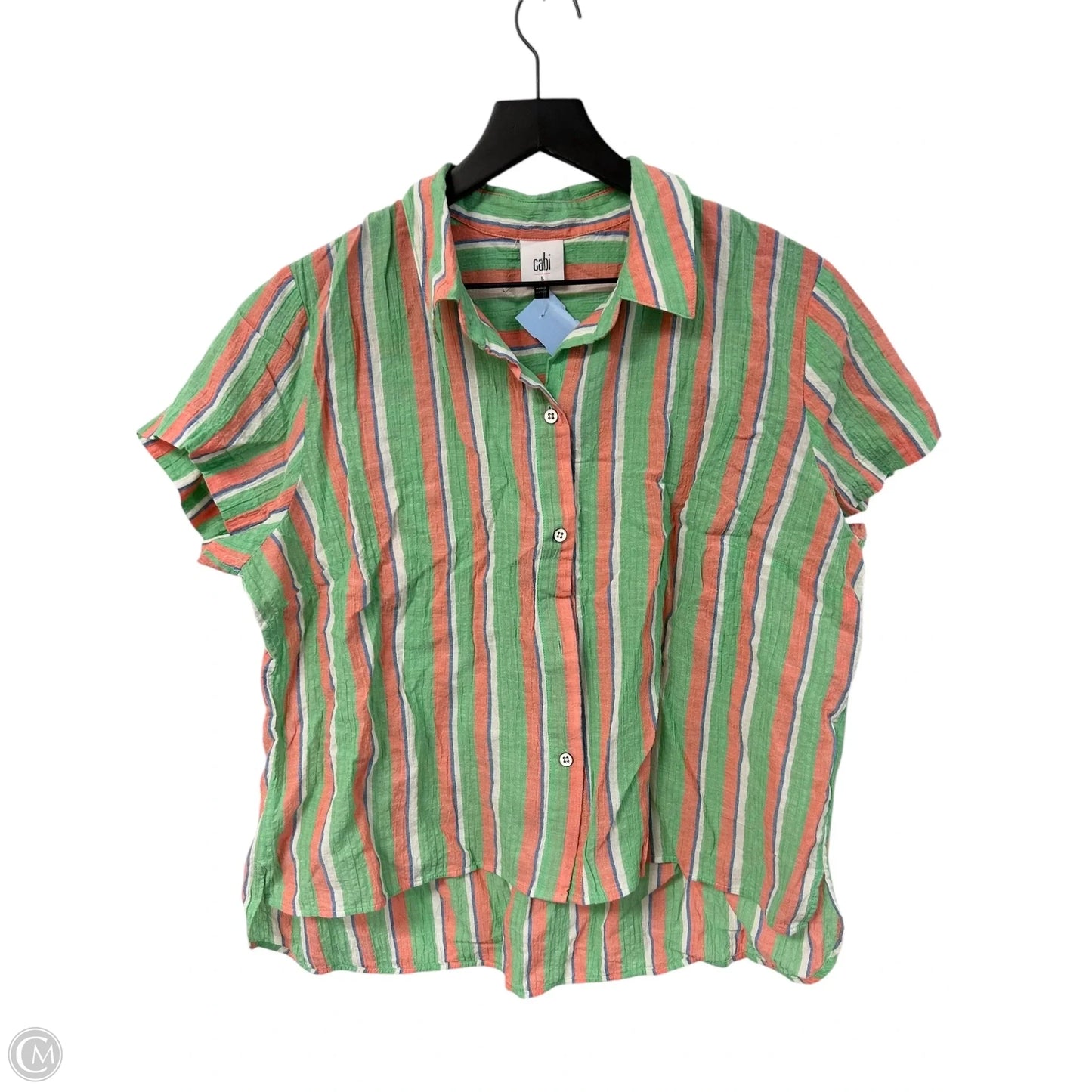 Blouse Short Sleeve By Cabi In Green & Orange, Size: L
