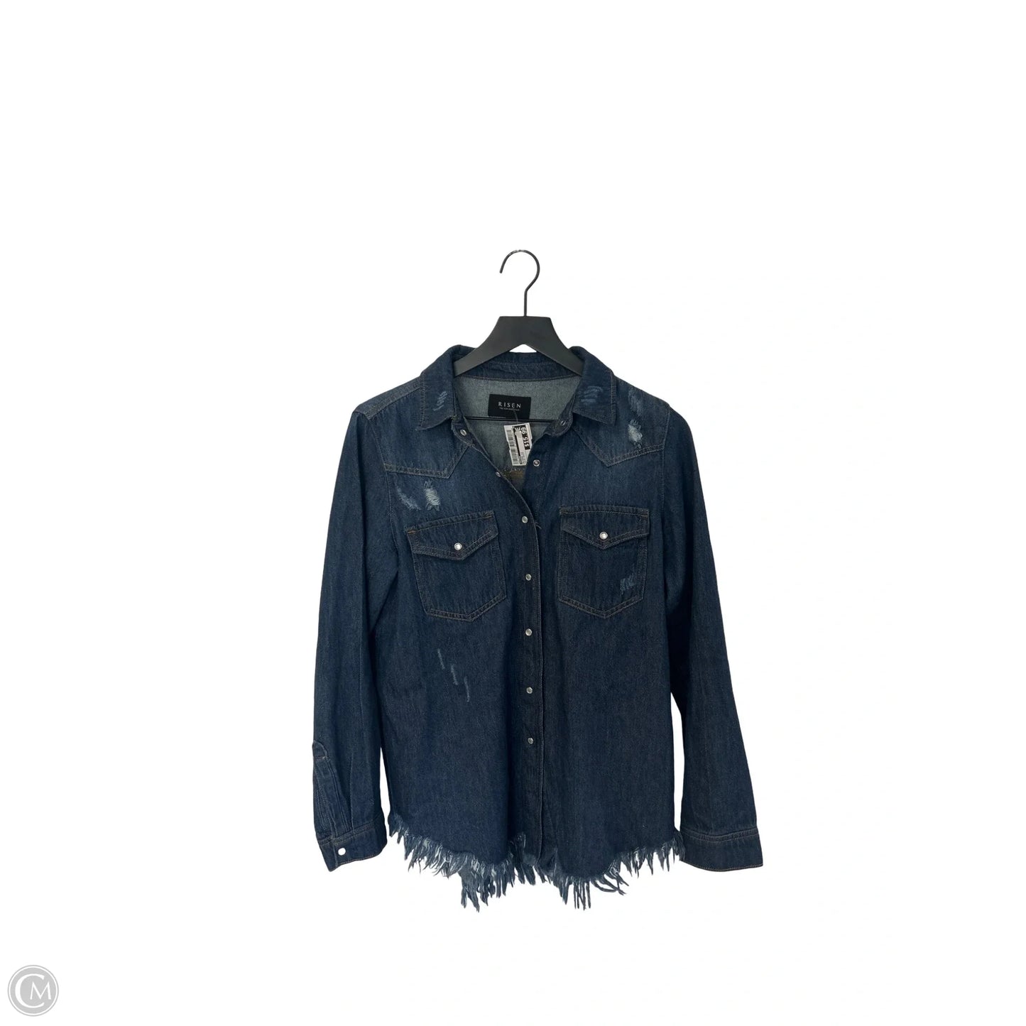 Blouse Long Sleeve By Risen In Blue Denim, Size: M