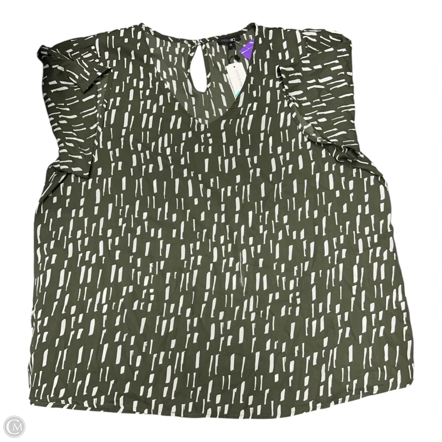 Top Short Sleeve By Papermoon In Green & White, Size: 2x