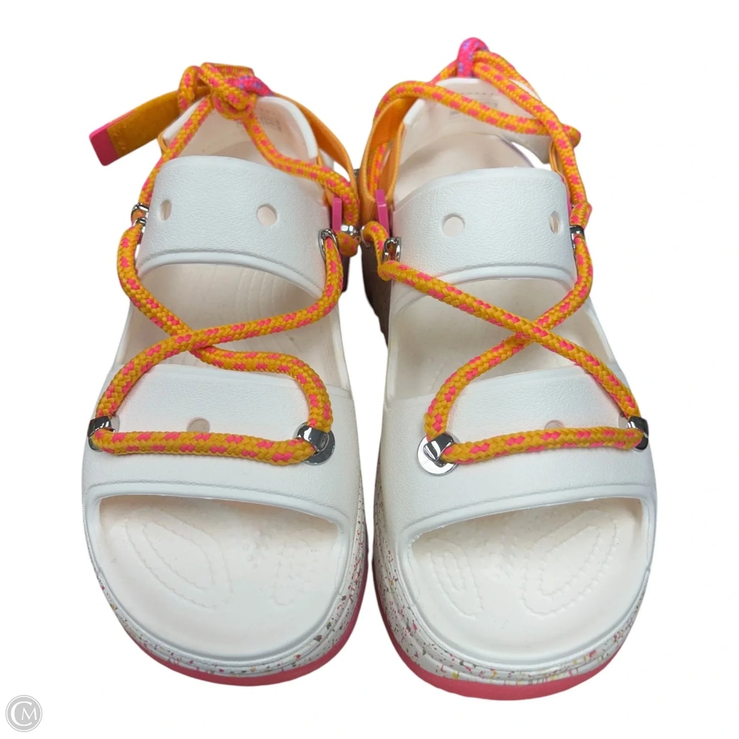 Sandals Flats By Crocs In Orange & Pink, Size: 10