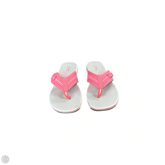 Sandals Flip Flops By Clarks In Pink & White, Size: 7