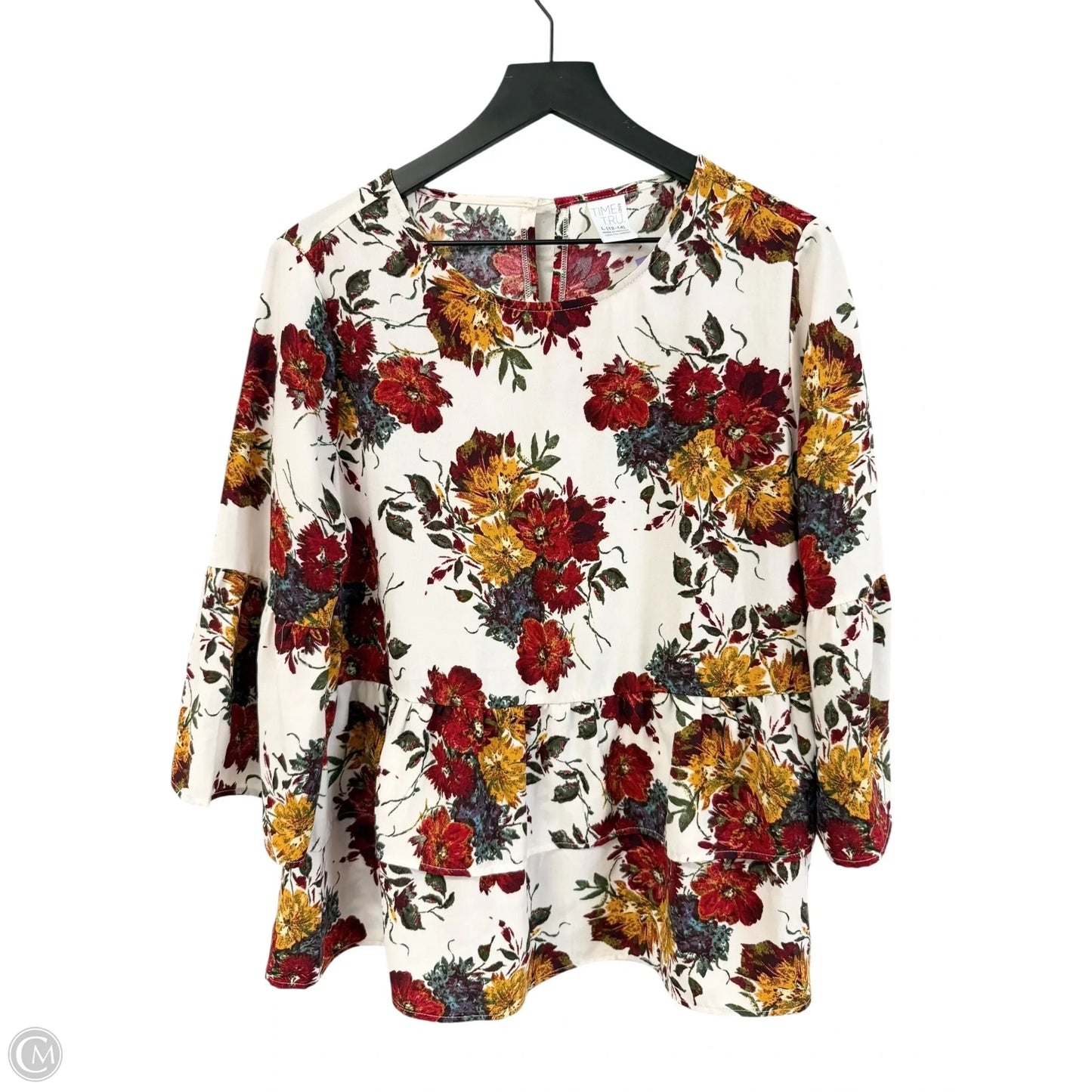 Top 3/4 Sleeve By Time And Tru In Floral Print, Size: L