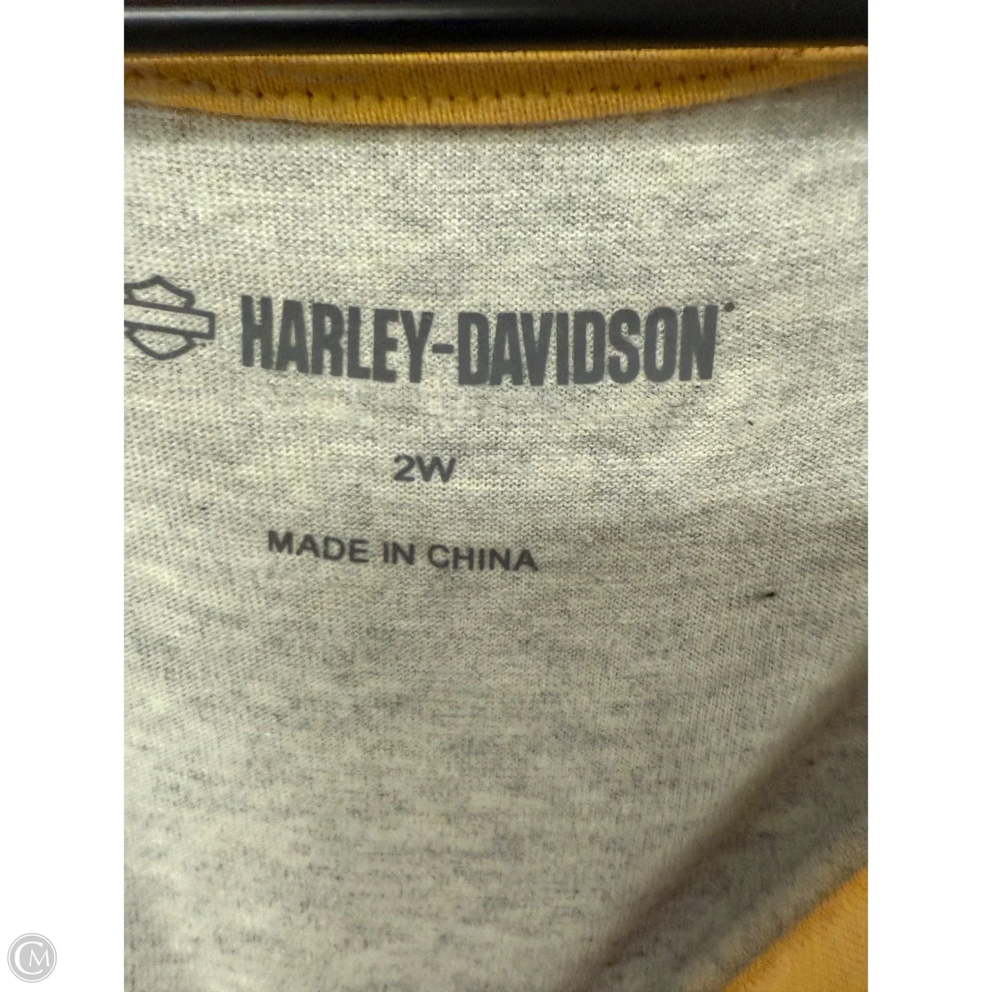 Top Short Sleeve By Harley Davidson In Grey & Yellow, Size: 2x