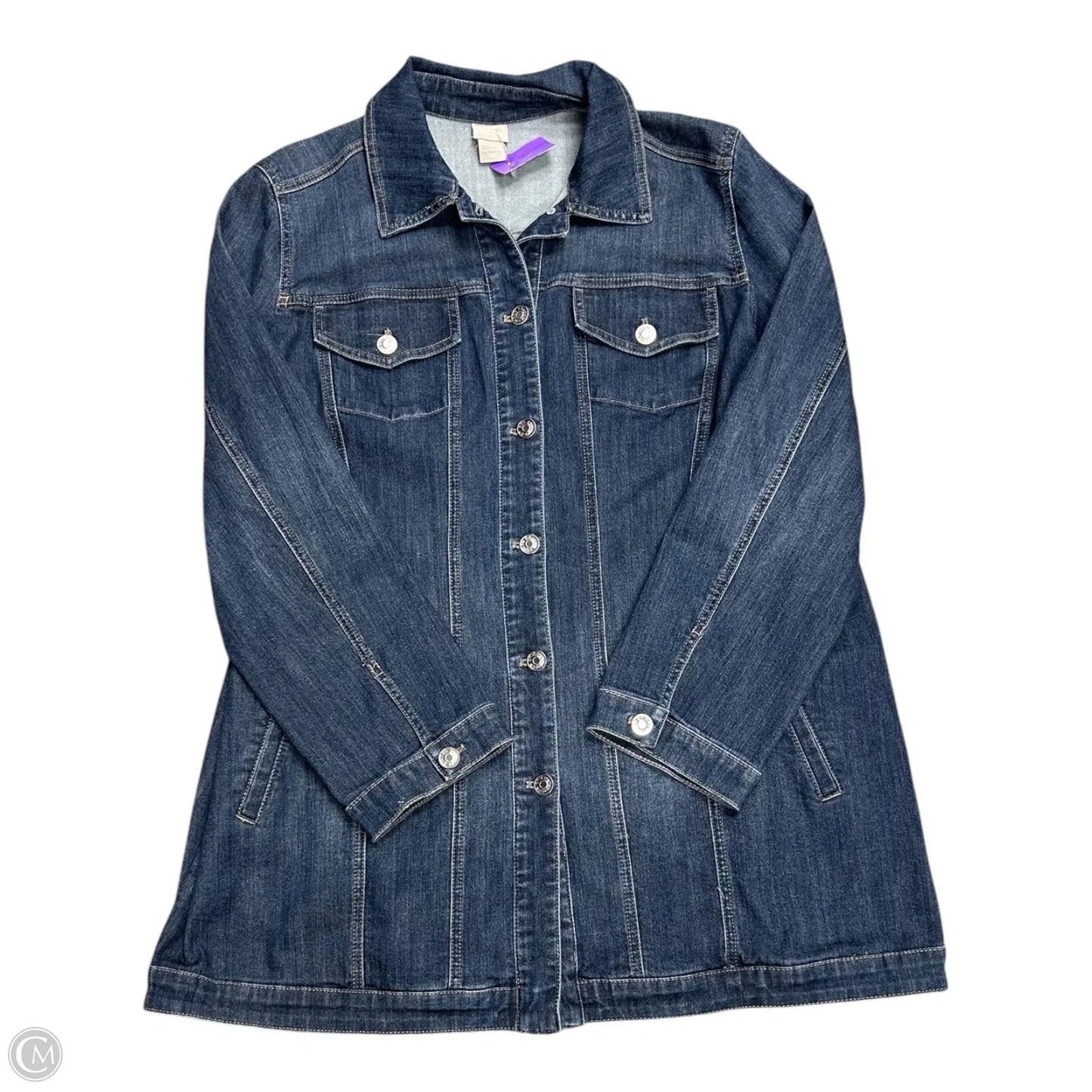 Jacket Denim By Chicos In Blue Denim, Size: Xl
