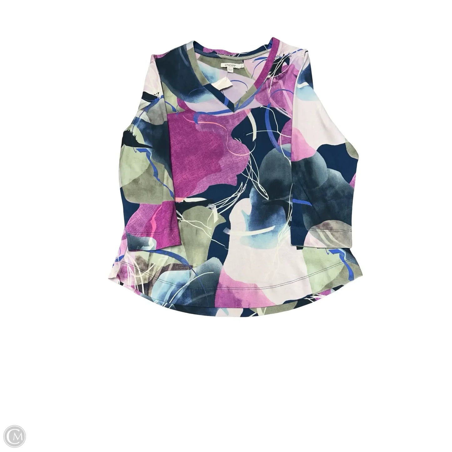 Top 3/4 Sleeve By Chicos In Blue & Purple, Size: M
