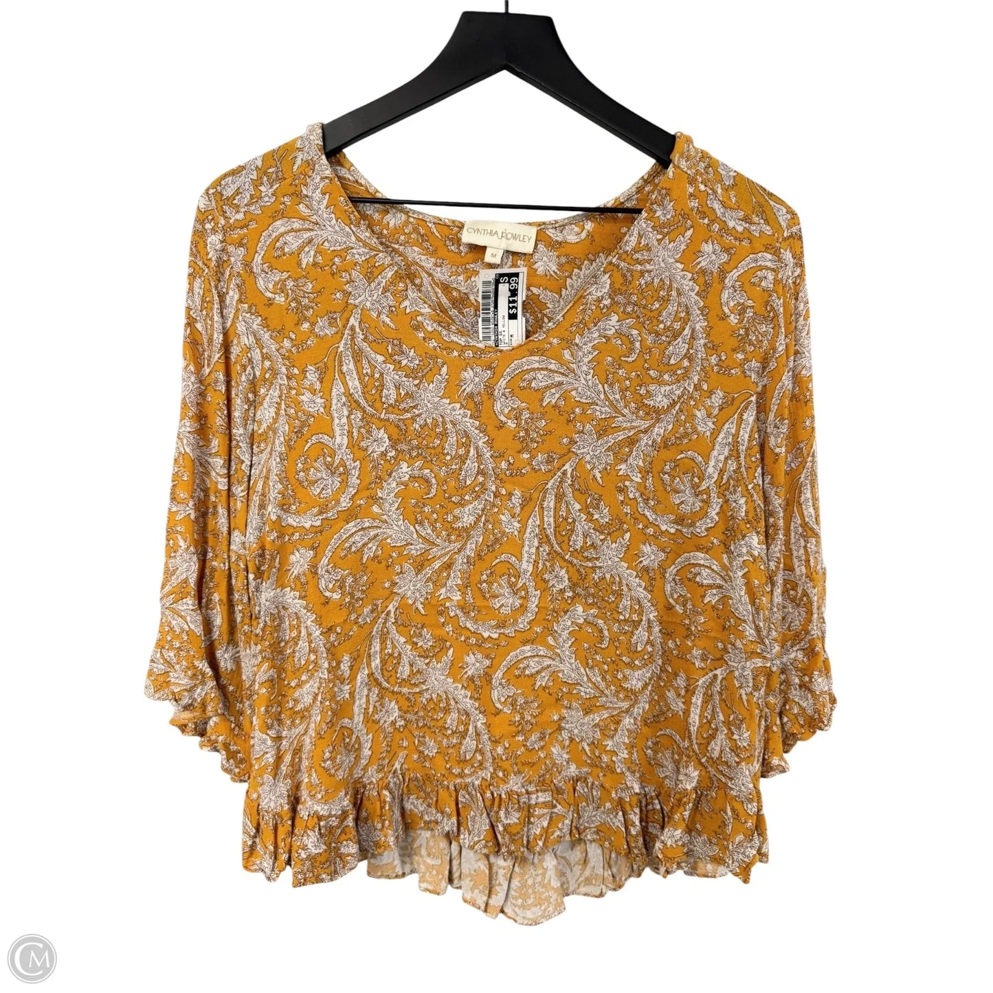 Top Short Sleeve By Cynthia Rowley In White & Yellow, Size: M
