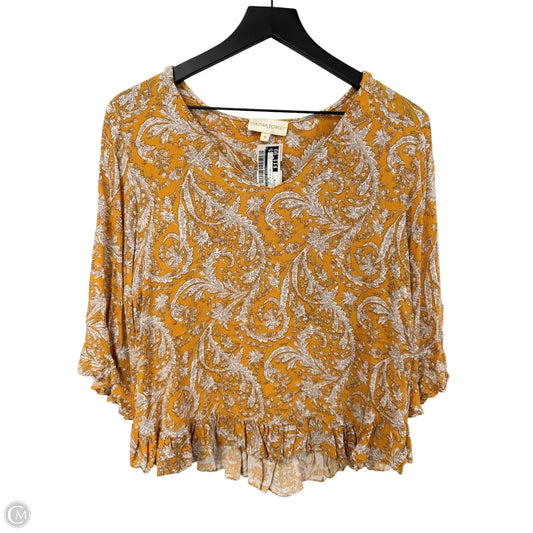 Top Short Sleeve By Cynthia Rowley In White & Yellow, Size: M