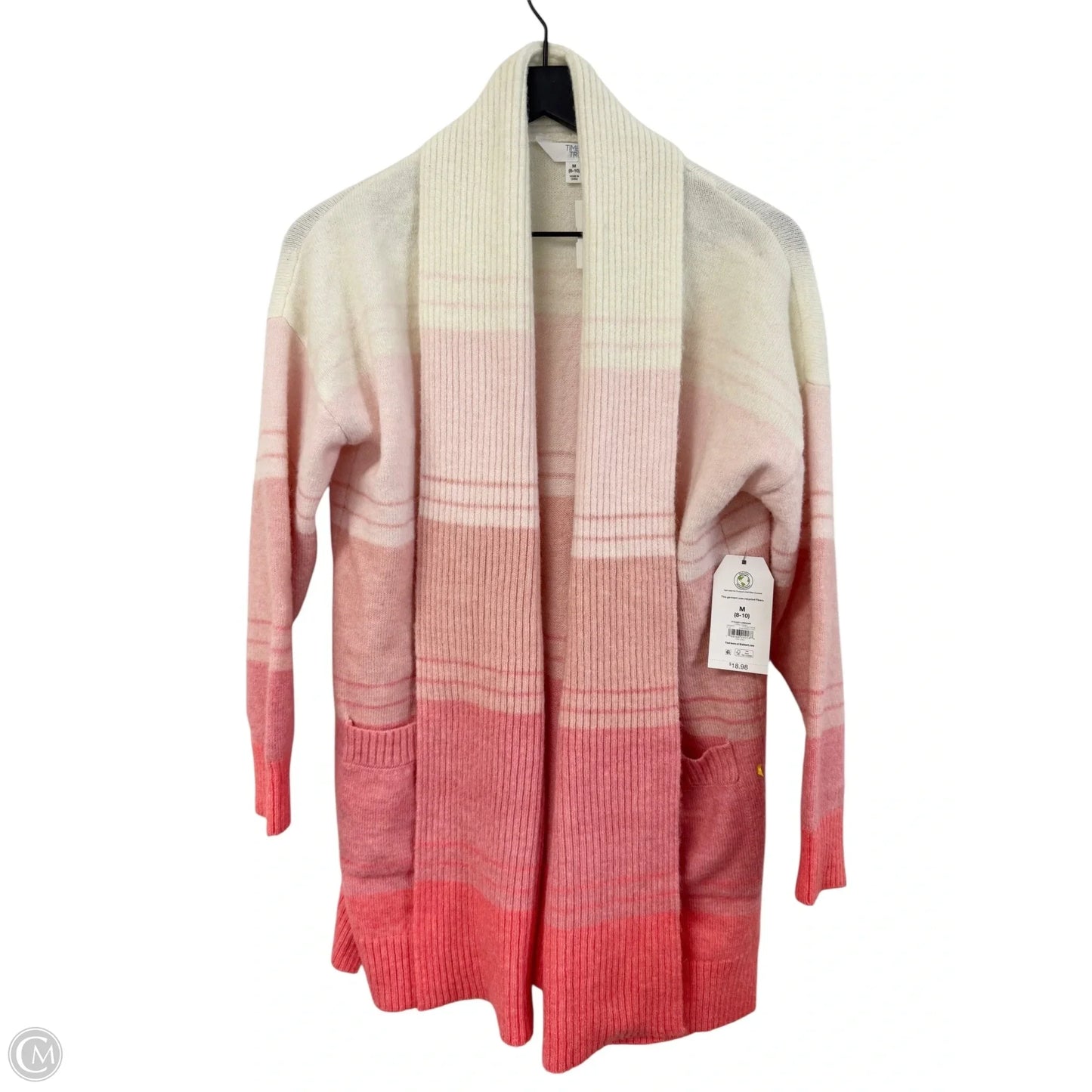 Sweater Cardigan By Time And Tru In Pink & White, Size: M