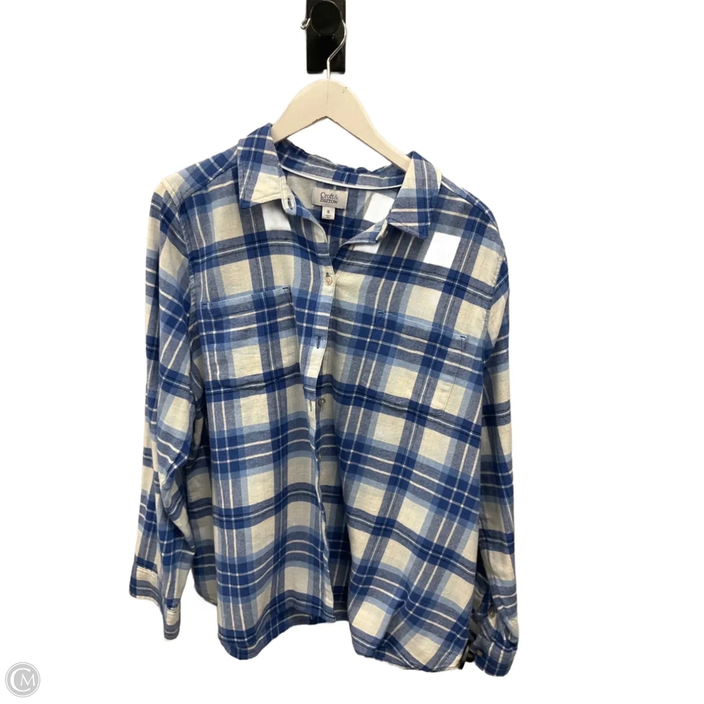 Top Long Sleeve By Croft And Barrow In Blue & White, Size: Xl