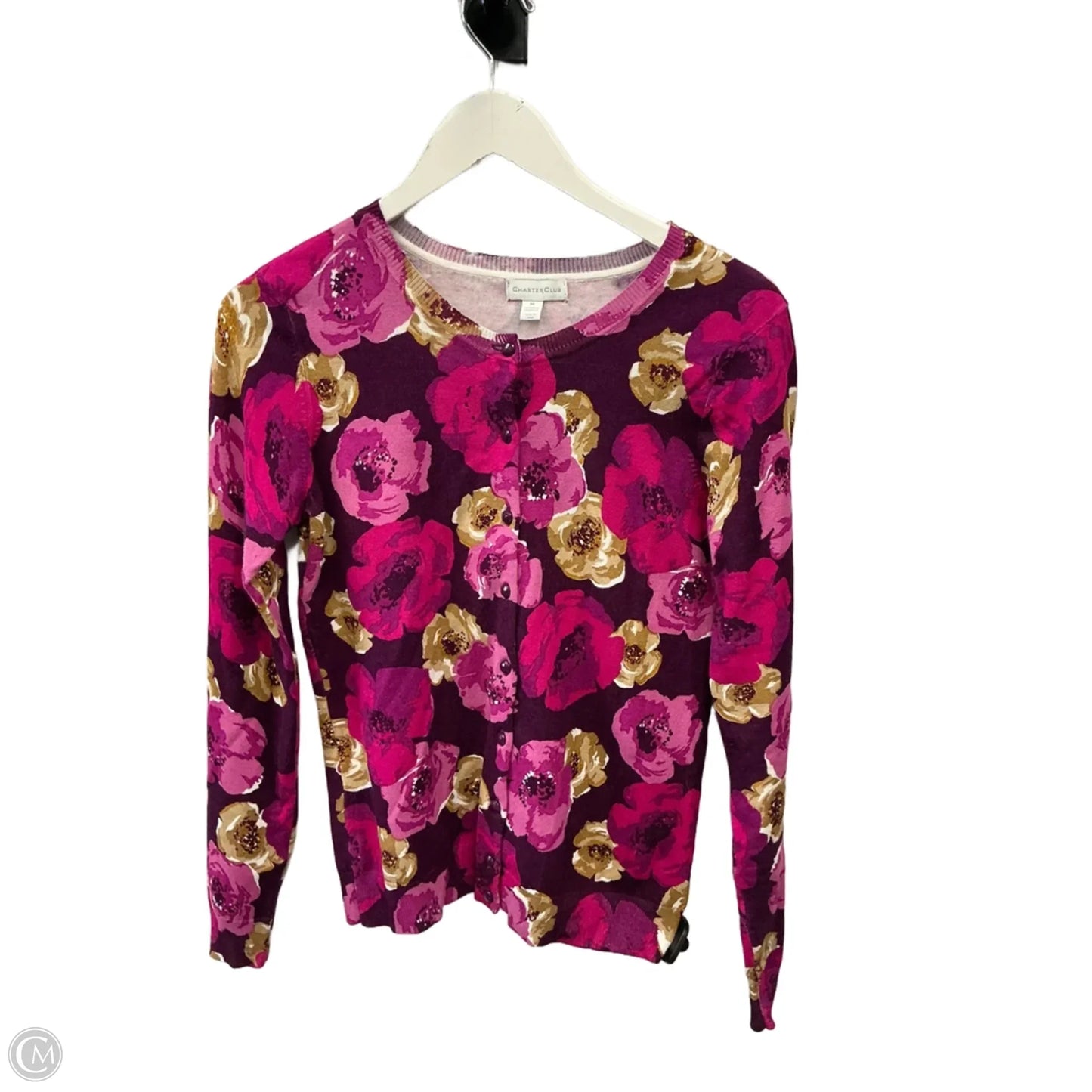 Sweater Cardigan By Charter Club In Pink & Purple, Size: M