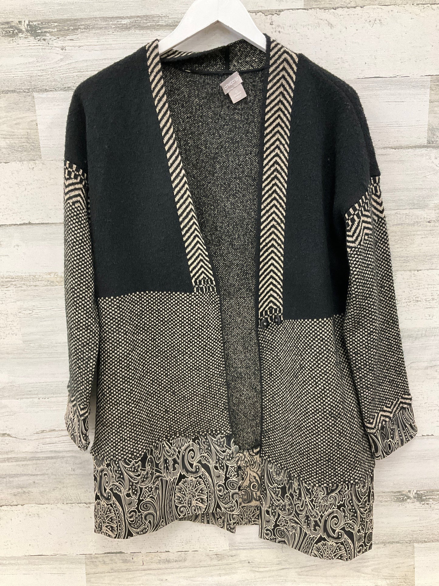 Sweater Cardigan By Chicos In Black & Tan, Size: S