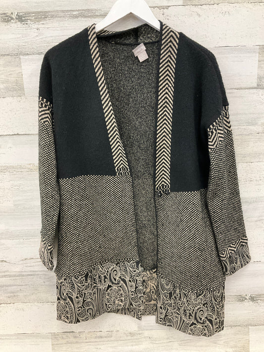 Sweater Cardigan By Chicos In Black & Tan, Size: S